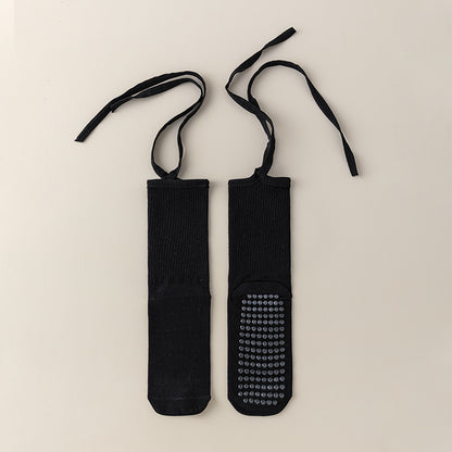 3 Pcs Black Non-Slip Yoga Socks with Cross Straps - Cotton Pilates Dance Socks for Women, Lightweight Comfort
