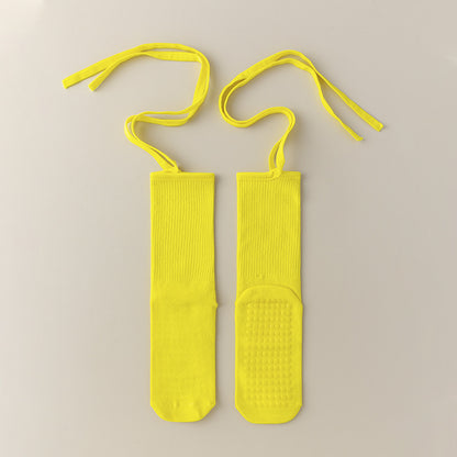 3 Pcs Yellow Non-Slip Yoga Socks with Cross Straps - Cotton Pilates Dance Socks for Women, Lightweight Comfort