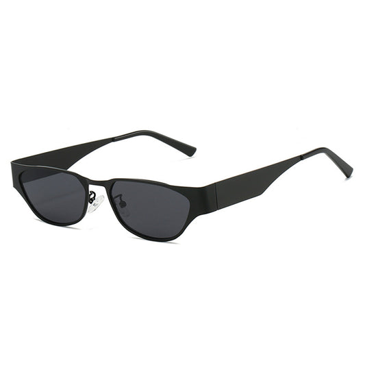 Black Frame Black and Gray Sheet Retro Cat-Eye Metal Sunglasses for Women - UV Protection Stylish Streetwear Shades