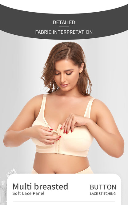 2 Pcs Size 4XL Women's Wireless Large-Cup Lace Bra with Front Clasp - Comfortable, Breathable, Beige
