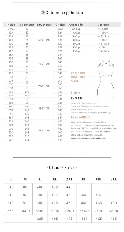 2 Pcs Size 4XL Women's Wireless Large-Cup Lace Bra with Front Clasp - Comfortable, Breathable, Black
