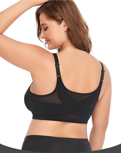 2 Pcs Size 4XL Women's Wireless Large-Cup Lace Bra with Front Clasp - Comfortable, Breathable, Black