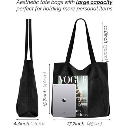 Green Stylish Corduroy Canvas Tote Bag - Fashionable and Retro Shoulder Bag