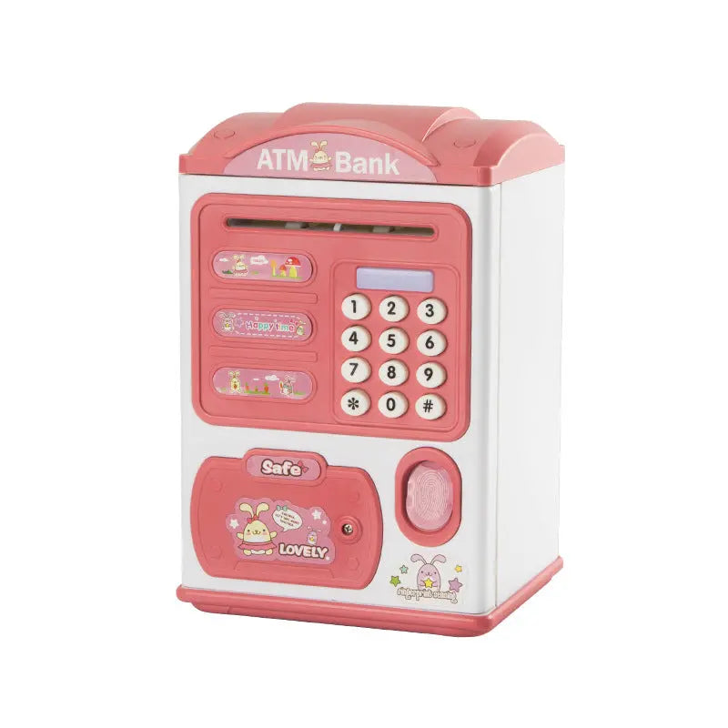 Pink rabbit Kids Smart ATM Piggy Bank - Automatic Bill Scroll, Password & Fingerprint Unlock with Fun Features Femina Worldwide