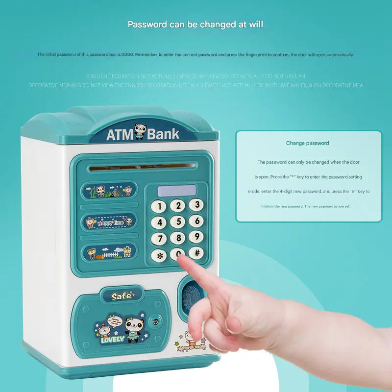 Pink rabbit Kids Smart ATM Piggy Bank - Automatic Bill Scroll, Password & Fingerprint Unlock with Fun Features Femina Worldwide
