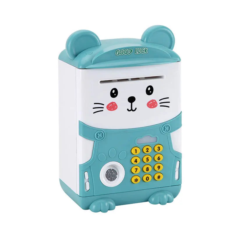 Blue Mouse Treasure Kids Smart ATM Piggy Bank - Automatic Bill Scroll, Password & Fingerprint Unlock with Fun Features Femina Worldwide