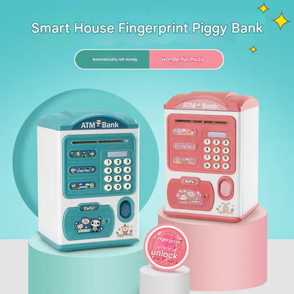 Blue Mouse Treasure Kids Smart ATM Piggy Bank - Automatic Bill Scroll, Password & Fingerprint Unlock with Fun Features Femina Worldwide