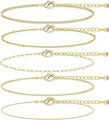 A golden six-piece set Chic Multi-Layered Alloy Bracelet Set - Fashionable Stackable Jewelry Femina Worldwide