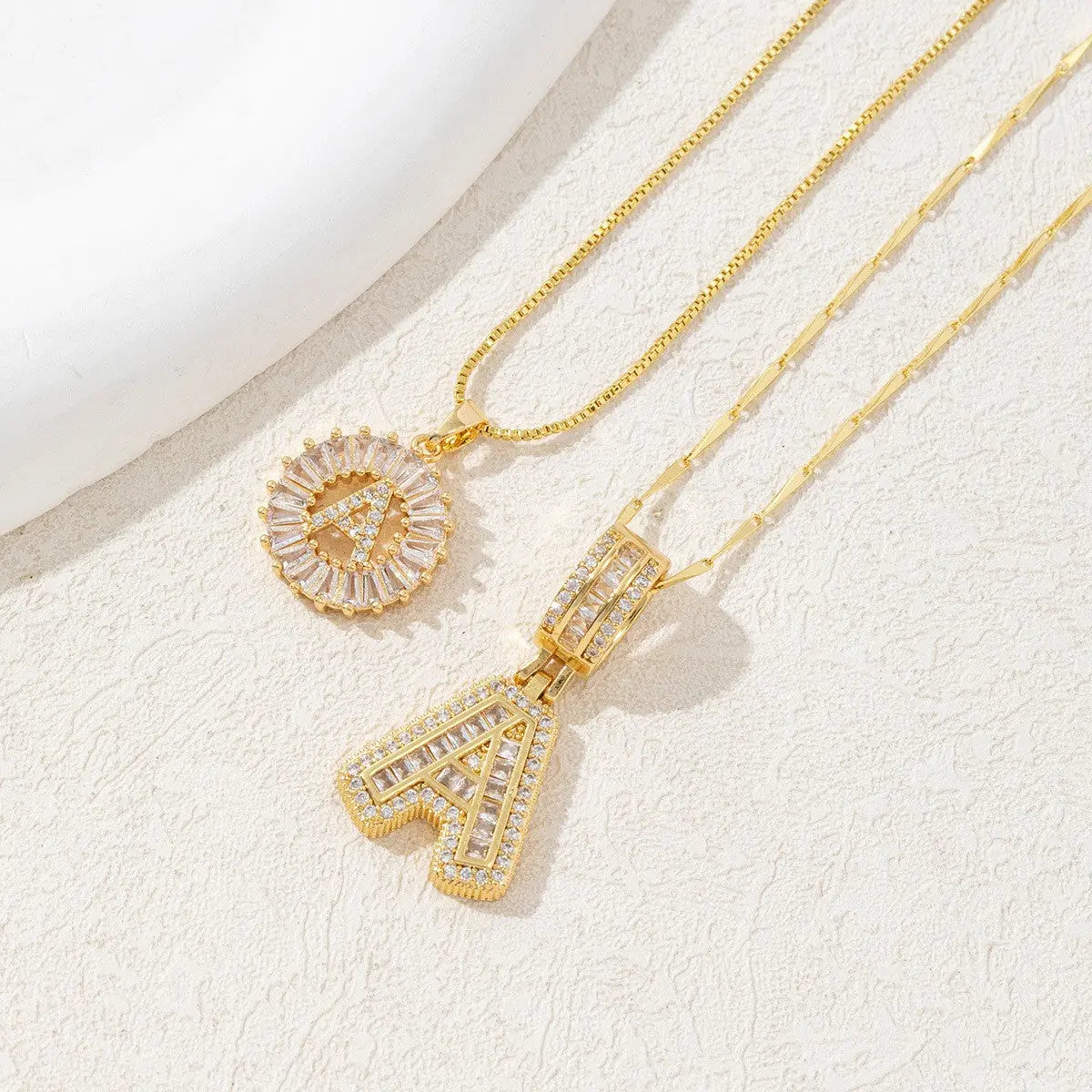 Sparkling Cubic Zirconia Initial Letter Necklace Set - Gold Plated Two-Piece Design(A) Femina Worldwide