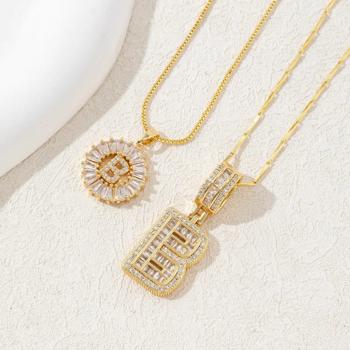 Sparkling Cubic Zirconia Initial Letter Necklace Set - Gold Plated Two-Piece Design(B) Femina Worldwide