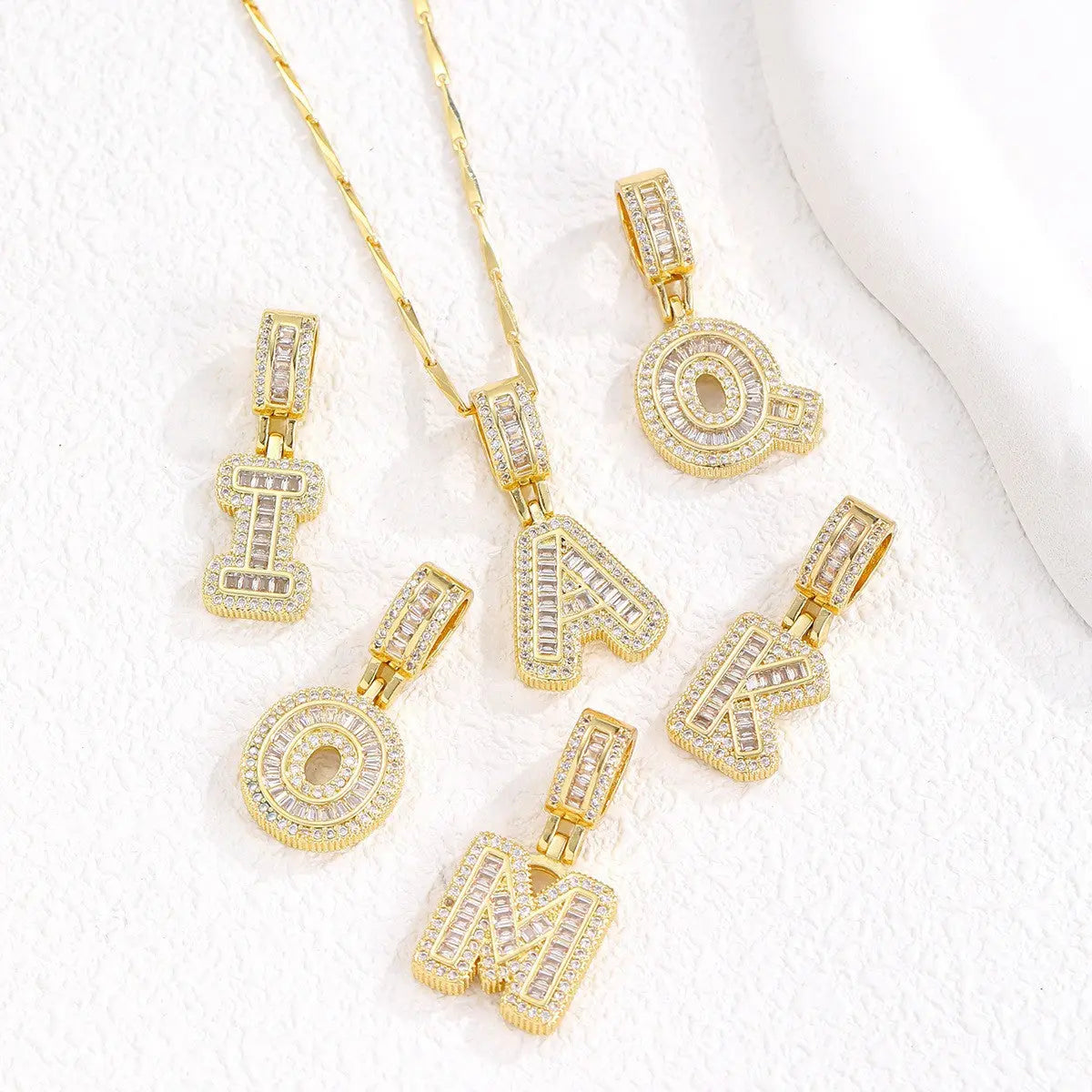 Sparkling Cubic Zirconia Initial Letter Necklace Set - Gold Plated Two-Piece Design(B) Femina Worldwide