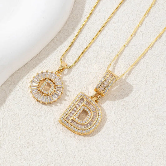 Sparkling Cubic Zirconia Initial Letter Necklace Set - Gold Plated Two-Piece Design(D) Femina Worldwide