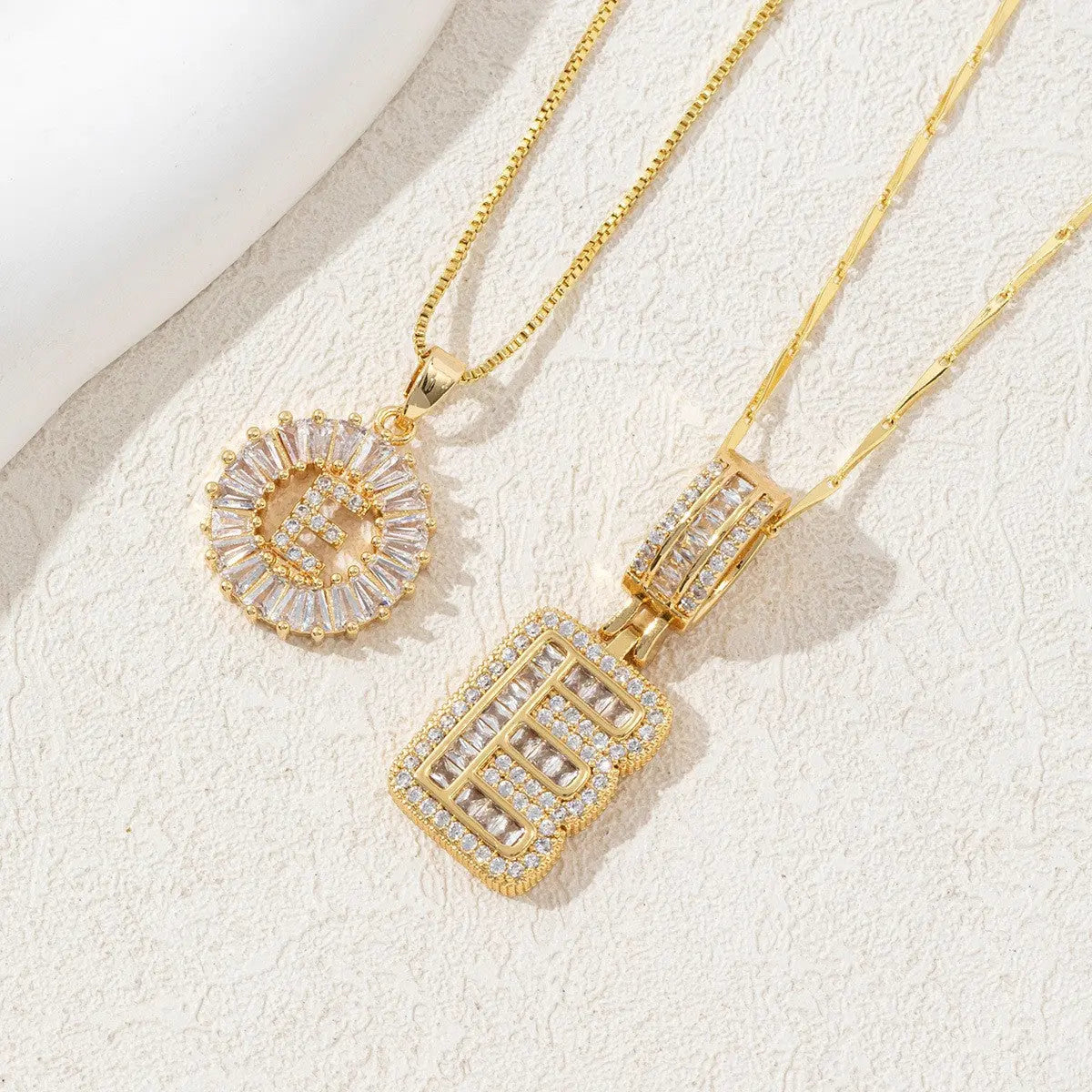 Sparkling Cubic Zirconia Initial Letter Necklace Set - Gold Plated Two-Piece Design(E) Femina Worldwide