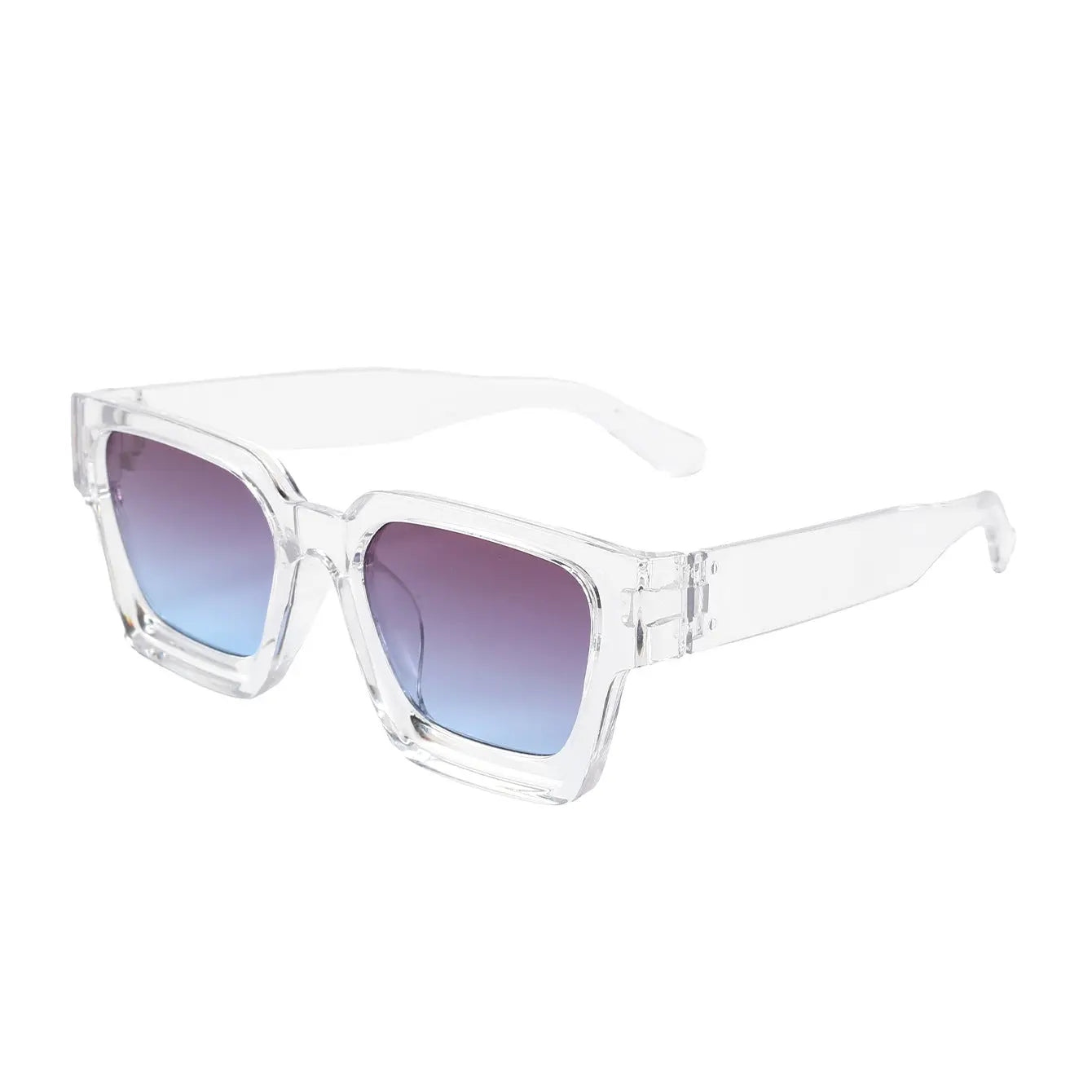 Transparent frame with grayish blue patches Classic Square Frame Sunglasses - Unisex UV400 Protection, Lightweight & Face-Slimming Design - High Definition Vision Eyewear Femina Worldwide