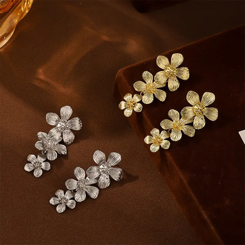 Gold Textured Cascading Floral Statement Drop Earrings for Women Femina Worldwide