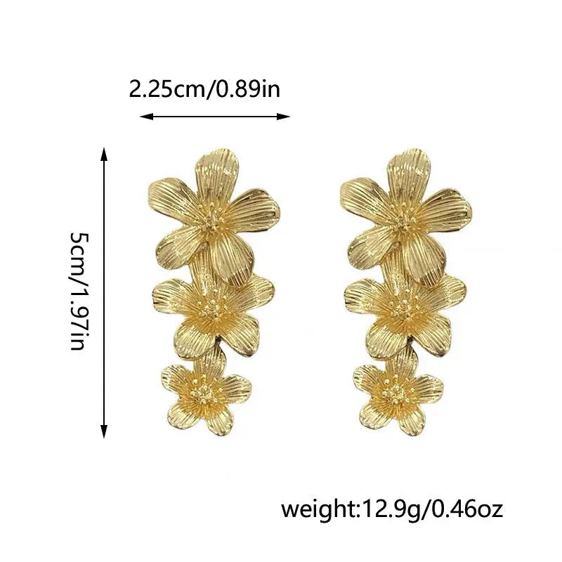 Gold Textured Cascading Floral Statement Drop Earrings for Women Femina Worldwide