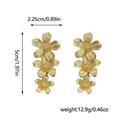 Gold Textured Cascading Floral Statement Drop Earrings for Women Femina Worldwide