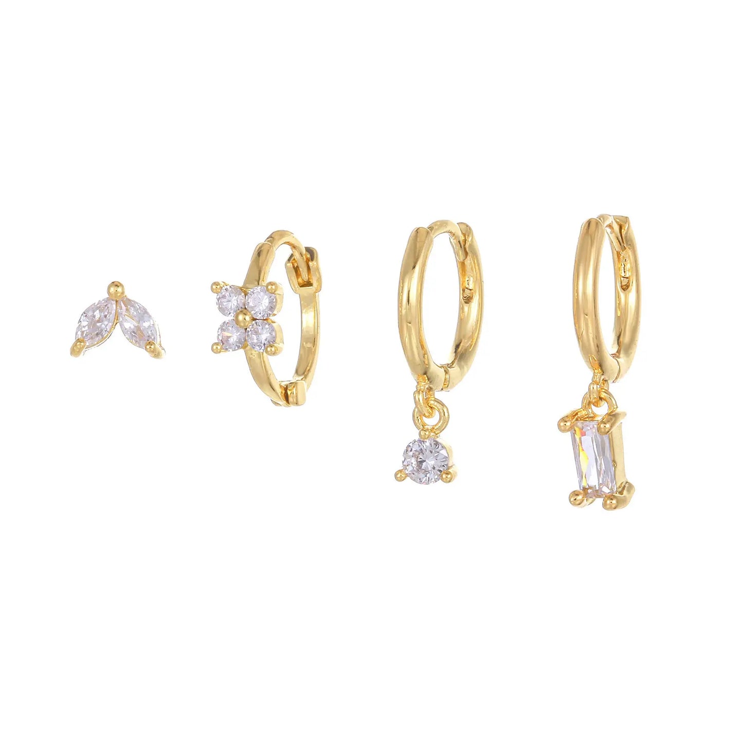 Four-piece set Gold Delicate CZ Earring Stacking Set - Huggie Hoops & Studs for Multiple Piercings Femina Worldwide