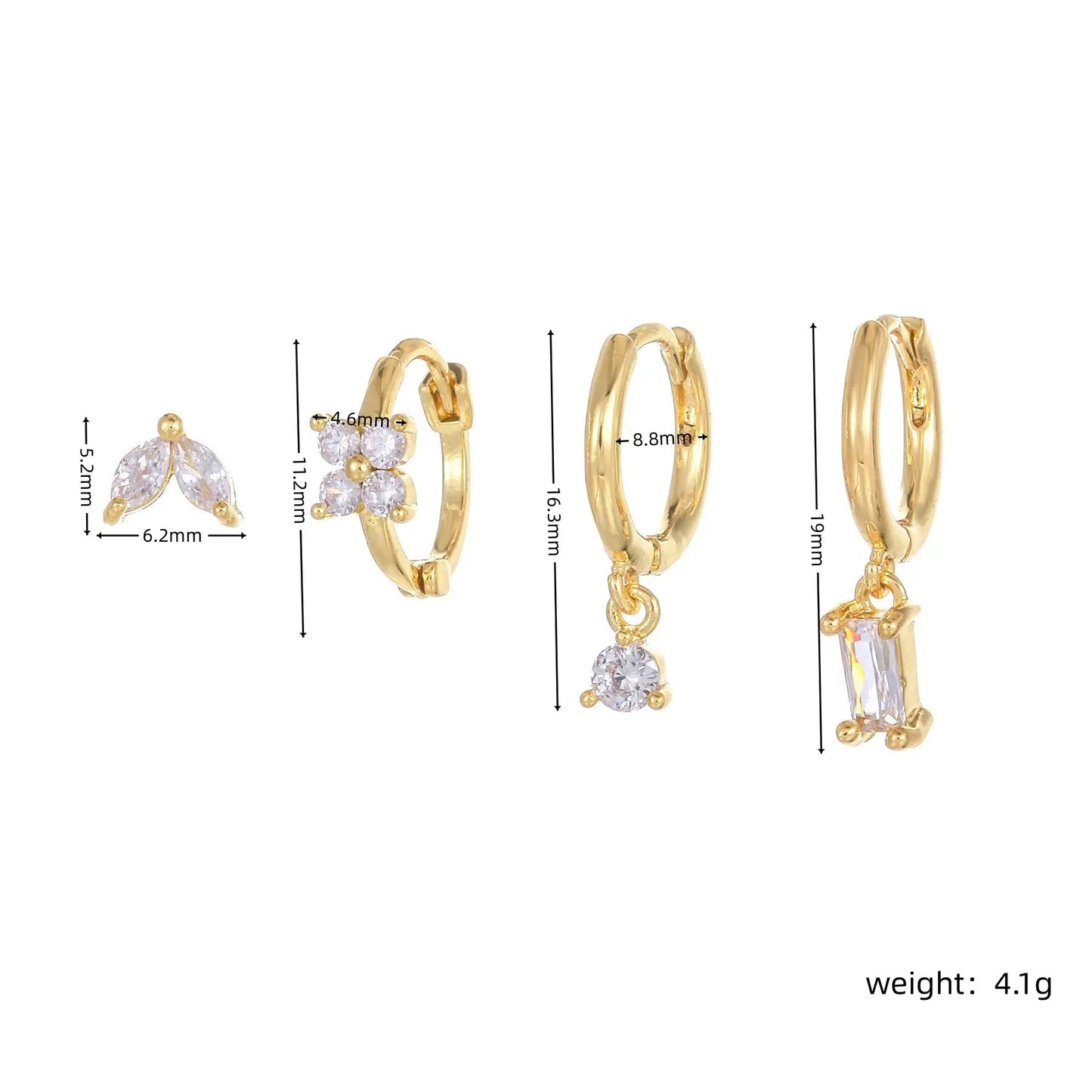 Four-piece set Gold Delicate CZ Earring Stacking Set - Huggie Hoops & Studs for Multiple Piercings Femina Worldwide