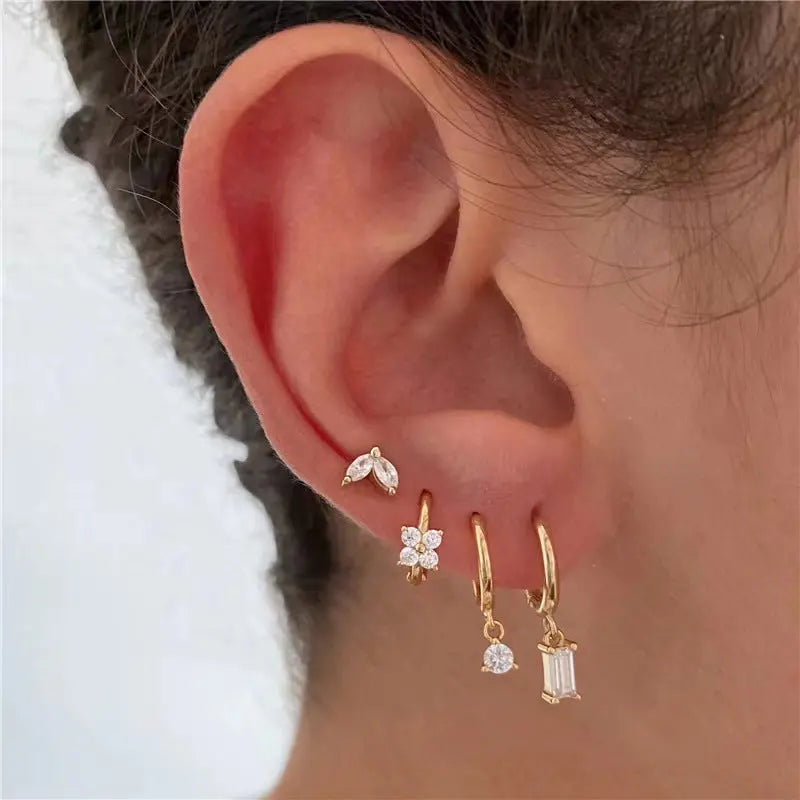 Three-piece set Gold Delicate CZ Earring Stacking Set - Huggie Hoops & Studs for Multiple Piercings Femina Worldwide