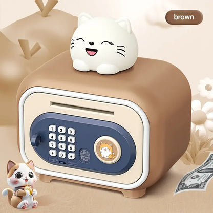 Brown Electronic Piggy Bank Safe for Kids - Automatic Rolling Money Box with PIN & Fingerprint Lock Femina Worldwide