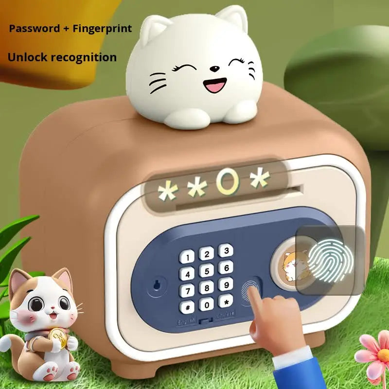 Brown Electronic Piggy Bank Safe for Kids - Automatic Rolling Money Box with PIN & Fingerprint Lock Femina Worldwide