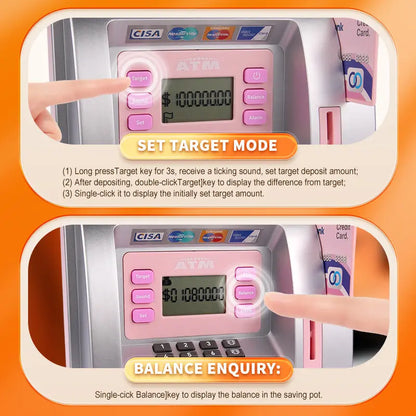 Black Digital ATM Savings Bank for Kids - Electronic Piggy Bank with PIN & Card for Real Money Femina Worldwide