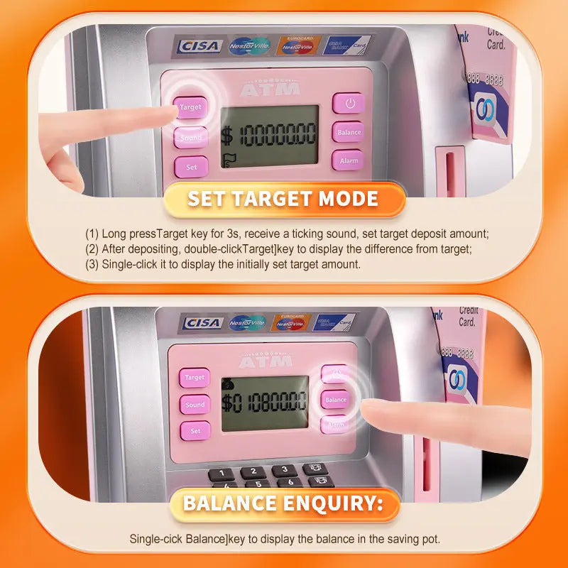 Pink Digital ATM Savings Bank for Kids - Electronic Piggy Bank with PIN & Card for Real Money Femina Worldwide