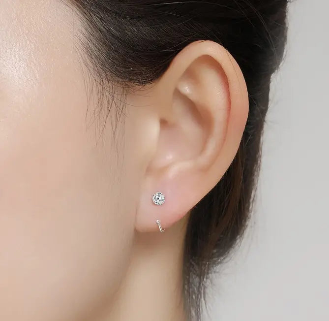 8mm  (4-Pair Set) Minimalist C-Shaped Hoop Earrings with CZ Studs - S999 Sterling Silver Femina Worldwide