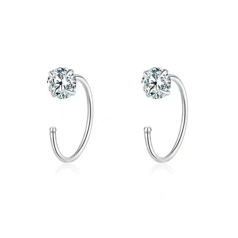 6mm  (4-Pair Set) Minimalist C-Shaped Hoop Earrings with CZ Studs - S999 Sterling Silver Femina Worldwide