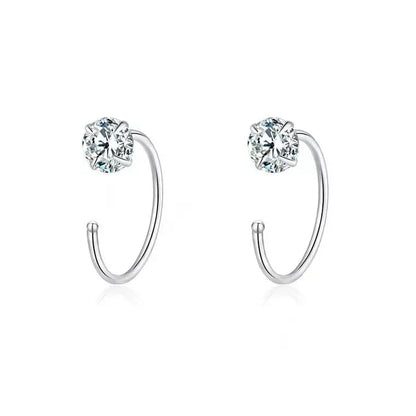 6mm  (4-Pair Set) Minimalist C-Shaped Hoop Earrings with CZ Studs - S999 Sterling Silver Femina Worldwide