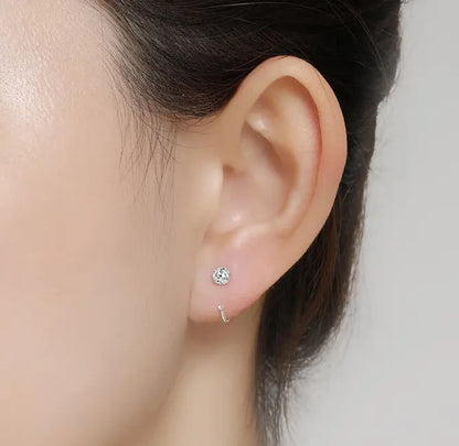 6mm  (4-Pair Set) Minimalist C-Shaped Hoop Earrings with CZ Studs - S999 Sterling Silver Femina Worldwide