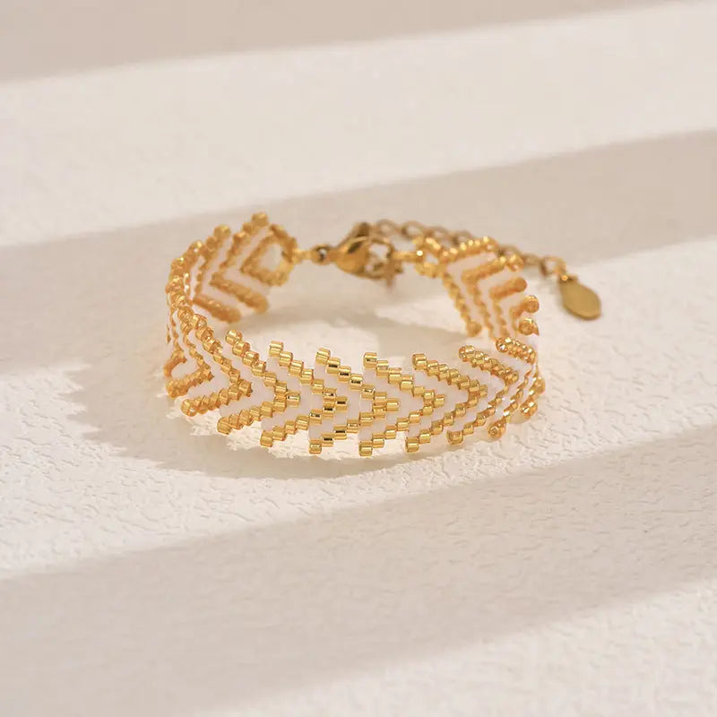 Gold-white Miyuki Beaded Bohemian Rainbow Arrow Handmade Stainless Steel Bracelet Femina Worldwide