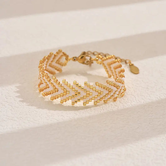 Gold-white Miyuki Beaded Bohemian Rainbow Arrow Handmade Stainless Steel Bracelet Femina Worldwide