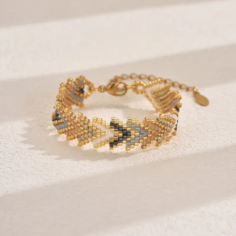 Gold-grey Miyuki Beaded Bohemian Rainbow Arrow Handmade Stainless Steel Bracelet Femina Worldwide