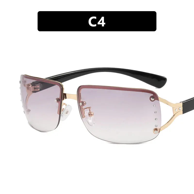 Y2K Rimless Butterfly UV400 Sunglasses for Women(Grey Gradient) - Bling Rhinestone Square Frameless, Sweet & Cool Fashion Femina Worldwide
