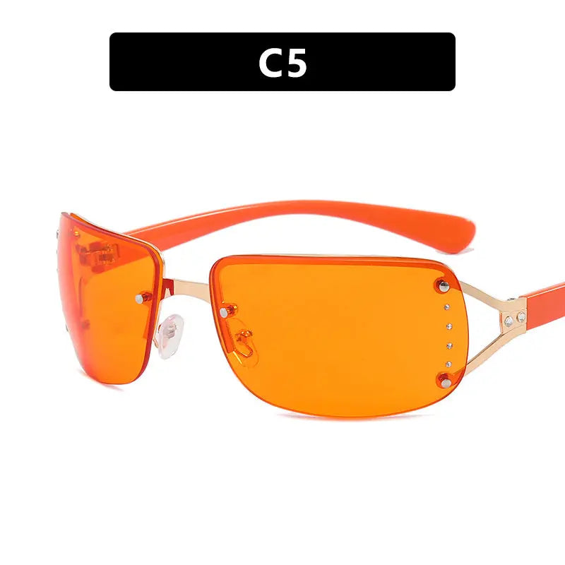 Y2K Rimless Butterfly UV400 Sunglasses for Women(Orange) - Bling Rhinestone Square Frameless, Sweet & Cool Fashion Femina Worldwide
