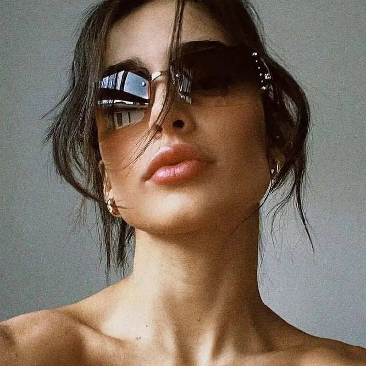 Y2K Rimless Butterfly UV400 Sunglasses for Women(Orange) - Bling Rhinestone Square Frameless, Sweet & Cool Fashion Femina Worldwide