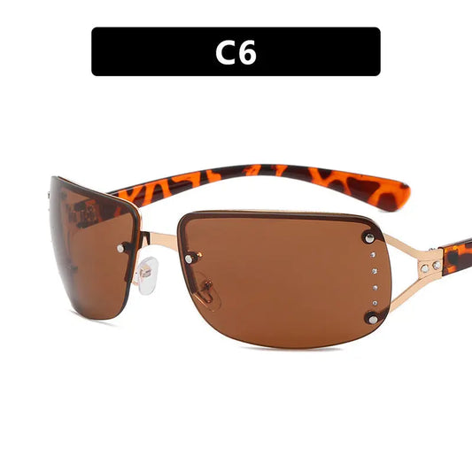 Y2K Rimless Butterfly UV400 Sunglasses for Women(Leopard/Brown) - Bling Rhinestone Square Frameless, Sweet & Cool Fashion Femina Worldwide