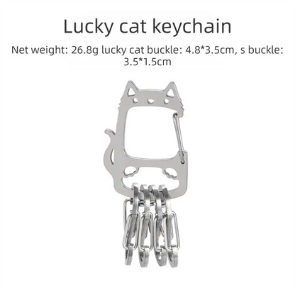 2-Pcs Lucky Cat Stainless Steel Keychain with S-Hooks - Durable & Portable Multi-Tool EDC Clip Femina Worldwide