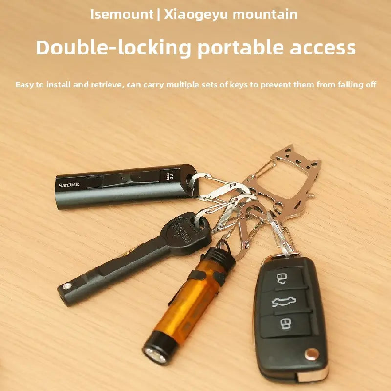 2-Pcs Lucky Cat Stainless Steel Keychain with S-Hooks - Durable & Portable Multi-Tool EDC Clip Femina Worldwide