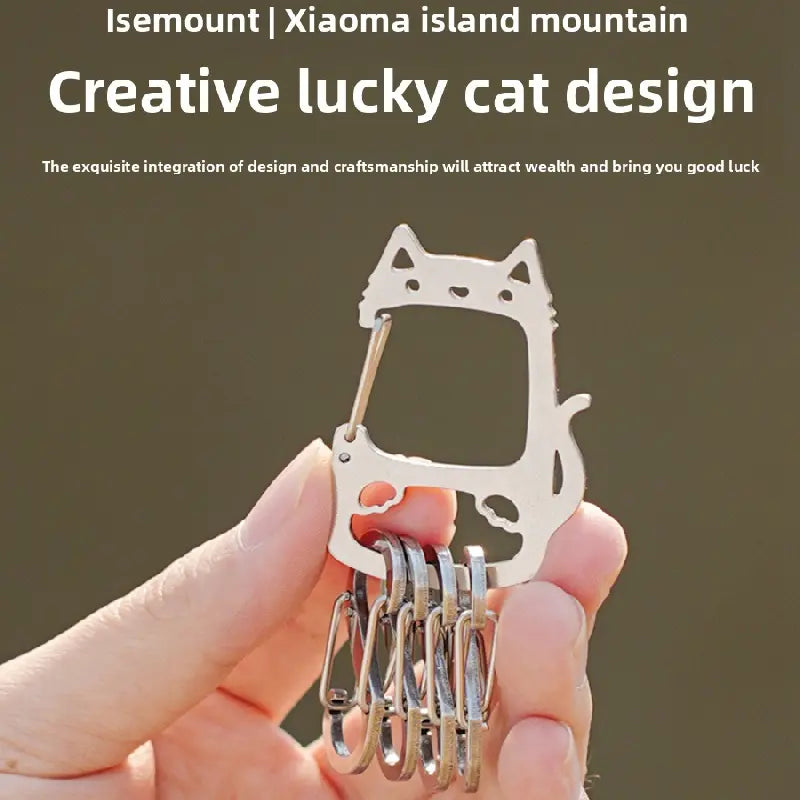 2-Pcs Lucky Cat Stainless Steel Keychain with S-Hooks - Durable & Portable Multi-Tool EDC Clip Femina Worldwide