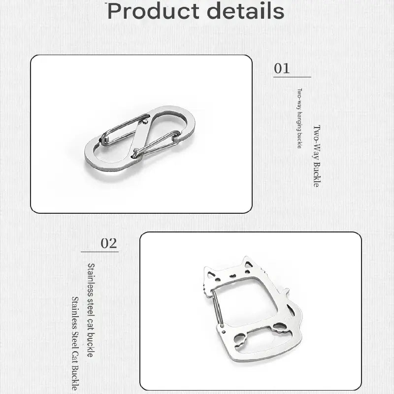 2-Pcs Lucky Cat Stainless Steel Keychain with S-Hooks - Durable & Portable Multi-Tool EDC Clip Femina Worldwide