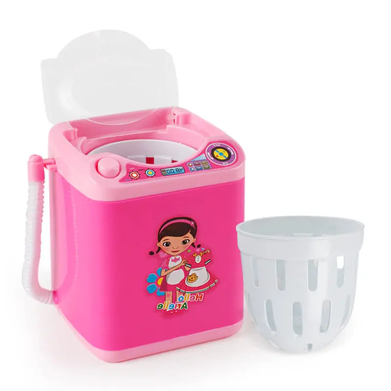 Pink Kids Mini Electric Toy Washing Machine with Spin Dryer Basket - Pretend Play Appliance Femina Worldwide