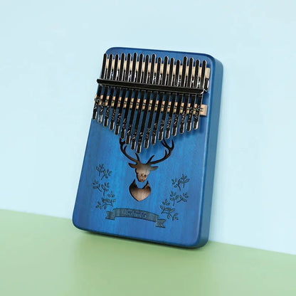 Sapphire blue forest deer 17 Key Kalimba Thumb Piano Solid Wood Portable Finger Piano for Beginners and Music Lovers Includes Tuning Kit and Bag for Australian Lifestyle Femina Worldwide