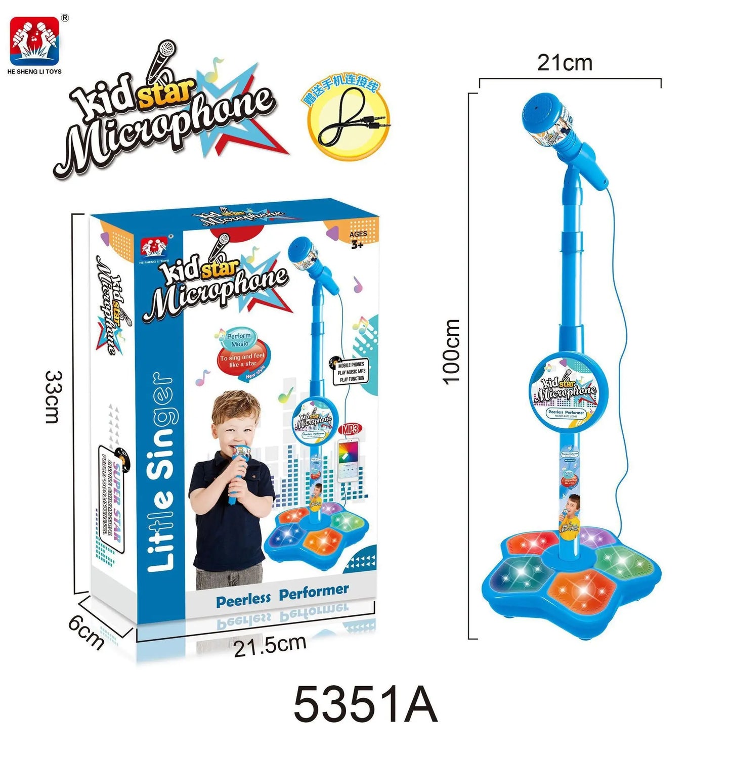Kids Blue Karaoke Microphone & Adjustable Stand Toy - Portable Singing Machine Educational Musical Toy, Connects to Smartphones for MP3 Music Playback Femina Worldwide