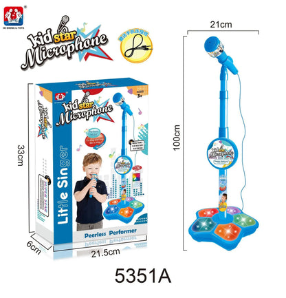 Kids Blue Karaoke Microphone & Adjustable Stand Toy - Portable Singing Machine Educational Musical Toy, Connects to Smartphones for MP3 Music Playback Femina Worldwide