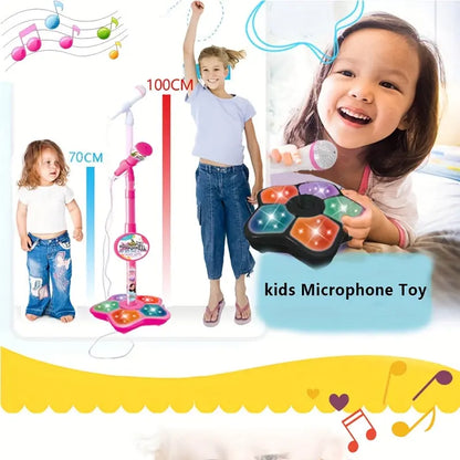 Kids Blue Karaoke Microphone & Adjustable Stand Toy - Portable Singing Machine Educational Musical Toy, Connects to Smartphones for MP3 Music Playback Femina Worldwide