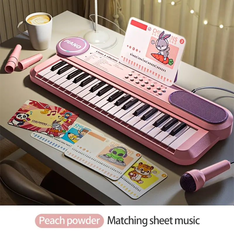 Portable Kids' Electronic Piano with Sheet Music and Microphone - Professional 37-Key Tactile Feedback, Support Recording & Multiple Performance Modes, Beginner-Friendly & Durable Musical Toy(Peach Powder) Femina Worldwide