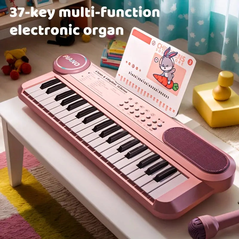 Portable Kids' Electronic Piano with Sheet Music and Microphone - Professional 37-Key Tactile Feedback, Support Recording & Multiple Performance Modes, Beginner-Friendly & Durable Musical Toy(Peach Powder) Femina Worldwide